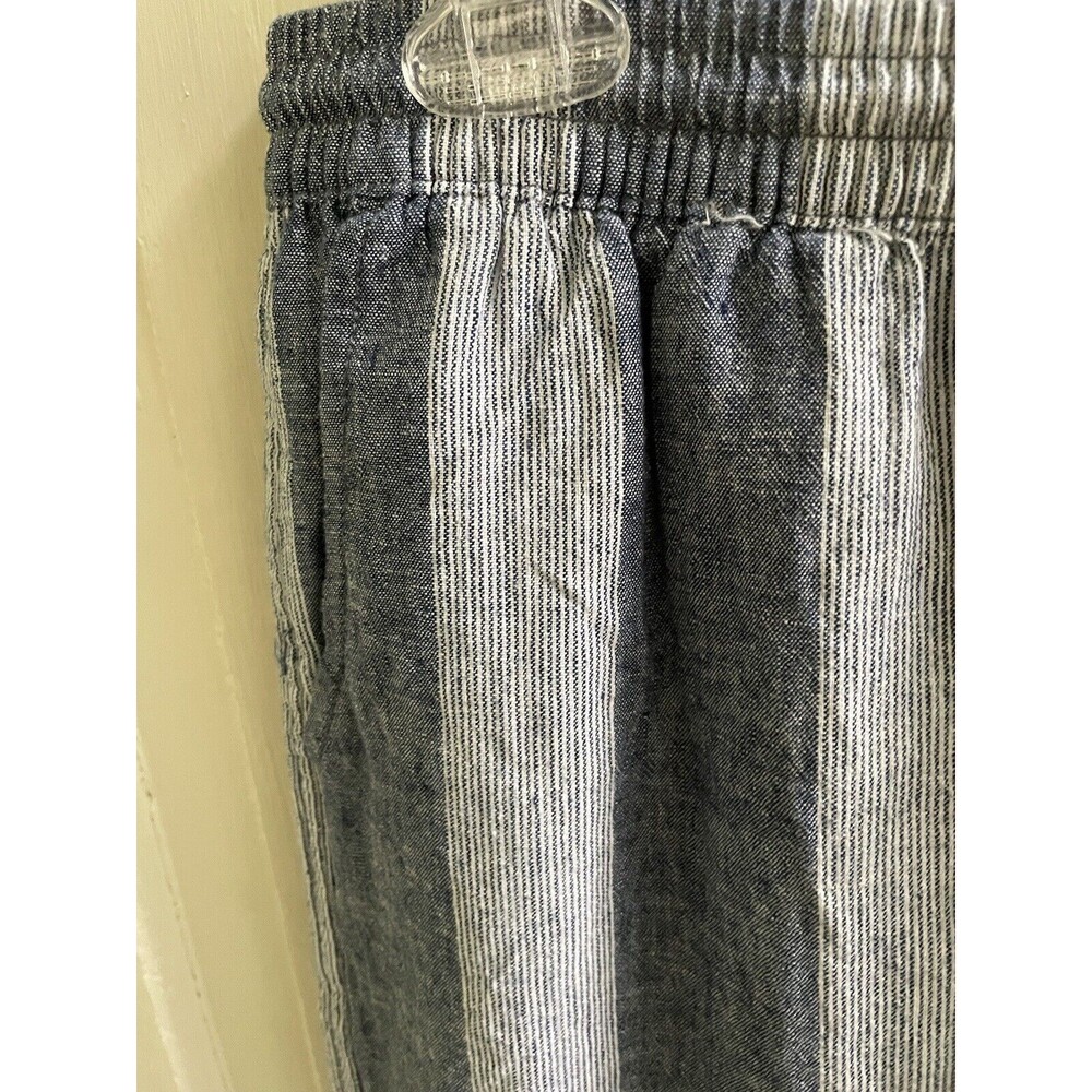 beach lunch lounge Womens Blue/White Stripe Linen Blend Wide Leg Crop Pant Sz M - Picture 2 of 8